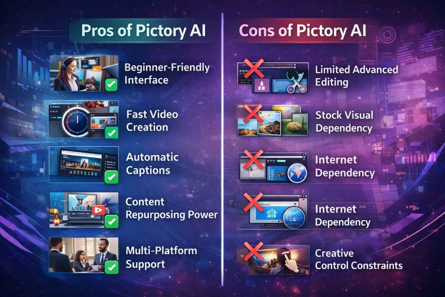 Pros of Pictory AI & Cons of Pictory AI