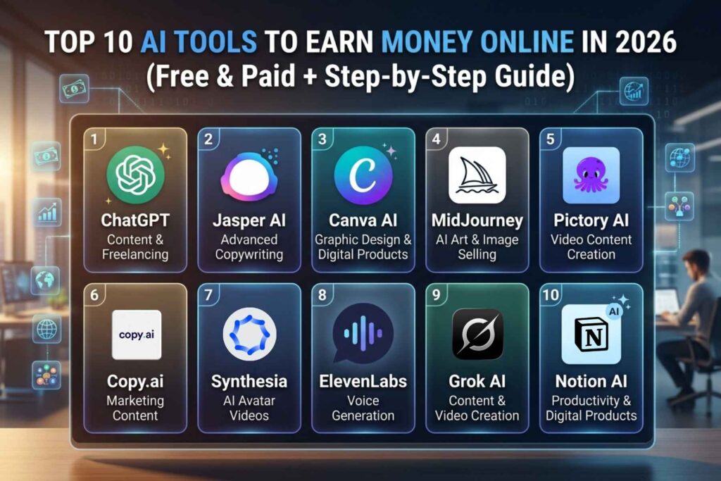 Top 10 AI Tools to Earn Money Online in 2026 (Free & Paid + Step-by-Step Guide)